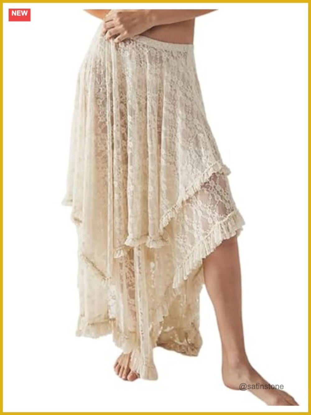 Lace Skirts for Women Asymmetrical Flowy Boho Maxi Skirt